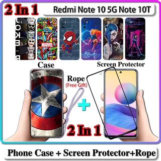 2 IN 1 เคส Redmi Note 10 5G Note 10T เคส พร้อมกระจกนิรภัยโค้ง ป้องกันหน้าจอ เซรามิก การออกแบบ LOL และฮีโร่