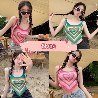 Elves✨พร้อมส่ง✨ เสื้อสายเดี่ยวไหมพรม ลายหัวใจน่ารักกำลังมาก เกาหลีน่ารัก ~85077~