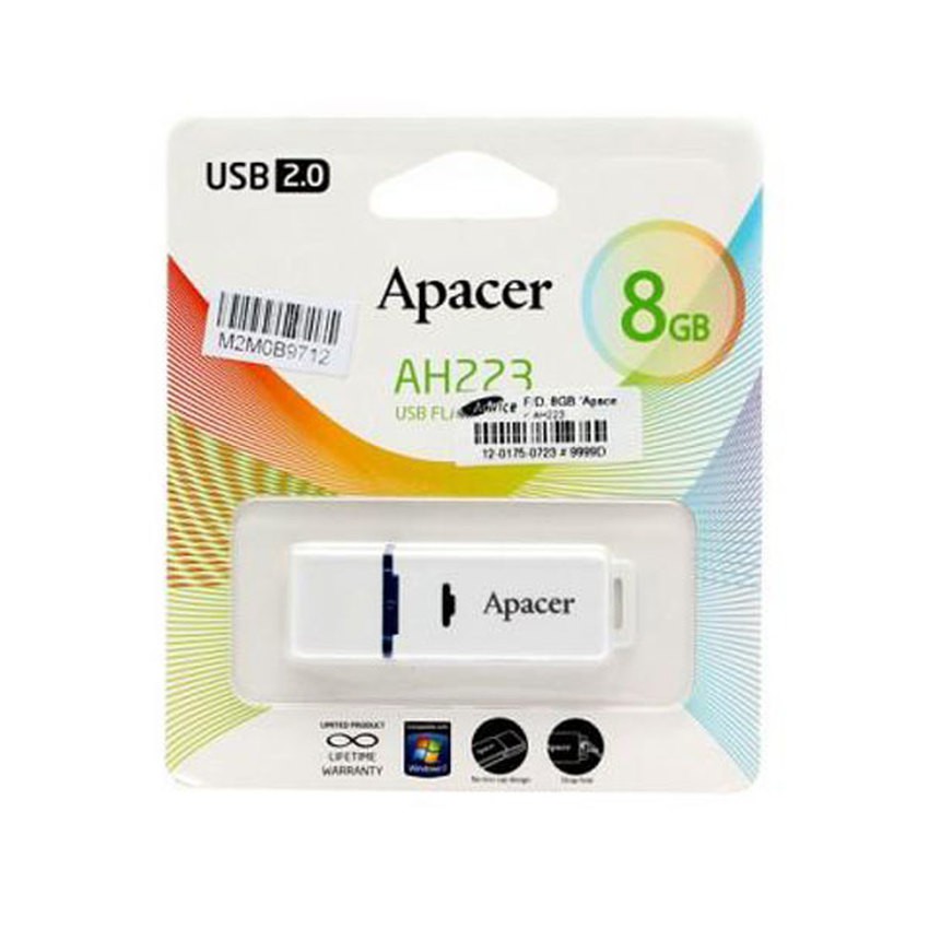 Apacer แฟลชไดร์ฟ FLASH DRIVE 8 GB AH-223 (WHITE) ของแท้