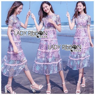 เดรสผ้าลูกไม้ลายปะการังสีพาสเทล งานป้าย Lady Ribbon ส่งฟรี EMS