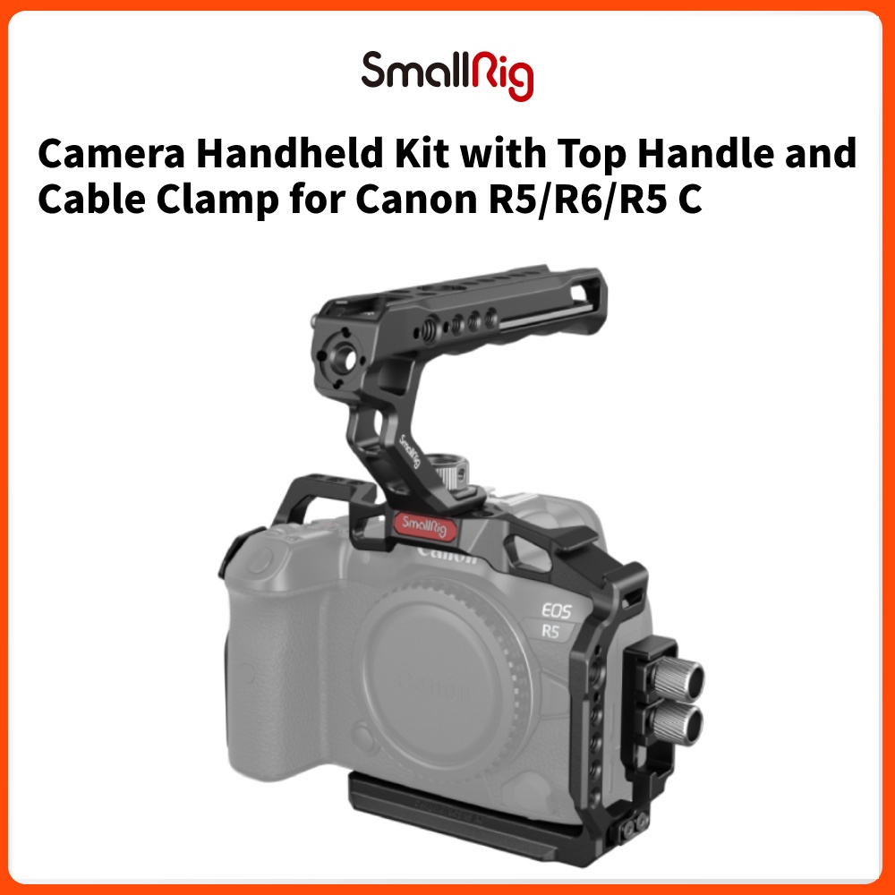 SmallRig R5/R6/R5 C Cage Kit สําหรับ Canon R5/R6/R5 C, ชุดมือถือกล้องพร้อมที่จับด้านบนและแคลมป์สายเค