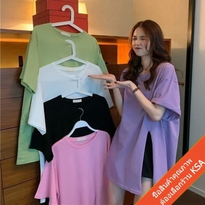 KSA เสื้อยืดคอกลมแขนสั้นผู้หญิง oversize เสื้อผ้าแฟชั่นวัยรุ่นน่ารัก เสื้อโอเวอร์ไซส์เกาหลี มินิมอล ไซส์ใหญ่ สีพื้น XL