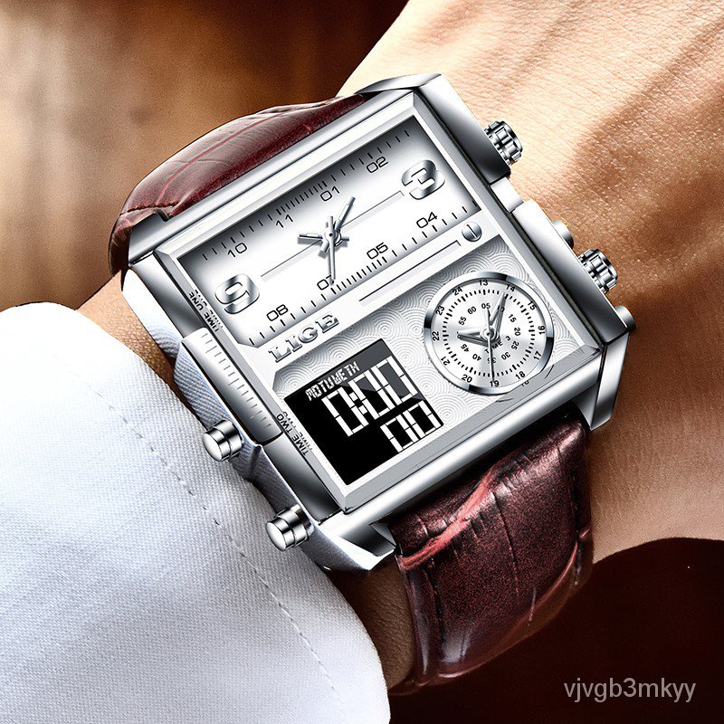 LIGE New Creative Square Men Watches Leather Quartz Wrist Watch Men ...