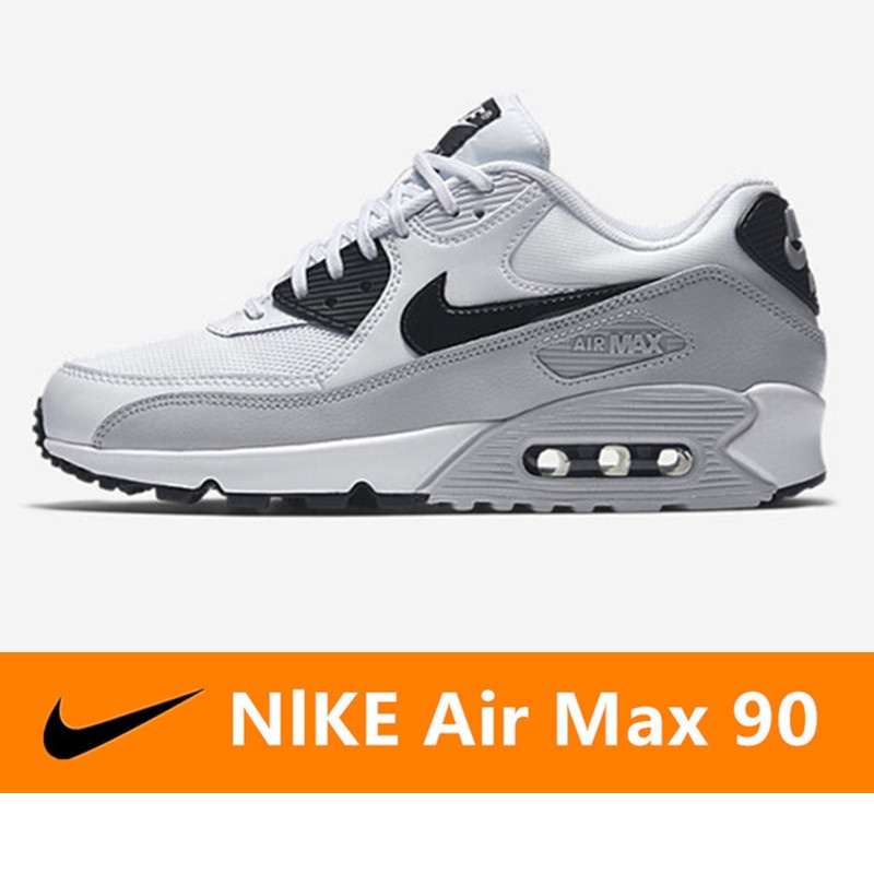 ของแท้ Nike Air Max 90 รองเท้าลำลองตาข่ายระบายอากาศ  รองเท้าวิ่งเบาะลมคลาสสิก - สีขาว สีเทา