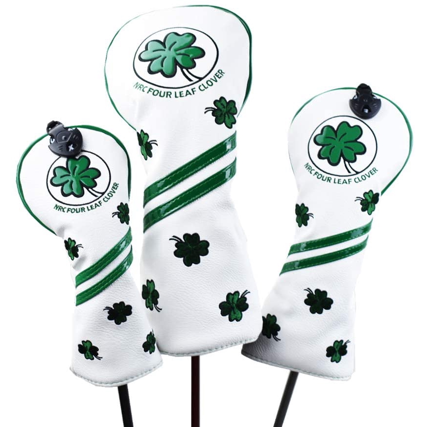3pcs Golf Club Headcovers Driver Fairway Wood Hybrid Cover Four Leaf Clover Golf Wood Headcover 1 3 UT สําหรับ Callaway Taylormade ฯลฯ