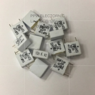 คาปาซิเตอร์ โพลี่ 10n k x2 275V 10NF 0.01UF 103PF ขาห่าง10มิล ยี่ห้อPhilip capacitor ตัวเก็บประจุ อะไหล่อิเล็กทรอนิกส์