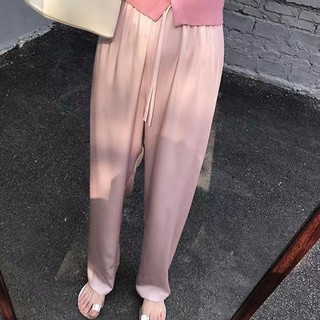 Heydress 2021 New Acetate Chiffon Slide Pants Womens Summer Air Feeling Drop Feeling Drawstring Casual Pants Thin Pants