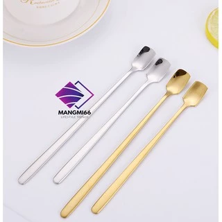 ช้อนกาแฟ ช้อนตักเค้ก ช้อนหัวเหลี่ยม สไตล์เกาหลีด้ามยาว สีเงิน-ทอง ความยาว17.2cm
