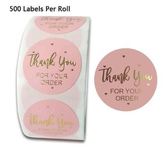 pink diy สติกเกอร์แฮนด์เมด thank you สําหรับติดตกแต่ง 500 ชิ้น/ม้วน