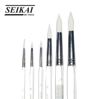 Seikai พู่กัน ด้ามอะคริลิคใส สีน้ำ หัวกลม ขนขาว ขนไนล่อนบางนุ่ม (No.00 - 16)