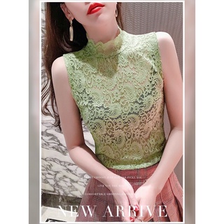 เสื้อซีทูแขนกุดคอเต่าลูกไม้ลายสวยๆ งานผ้าลูกไม้ซีทรูยืดเข้ารูป เรียบหรูมากๆ