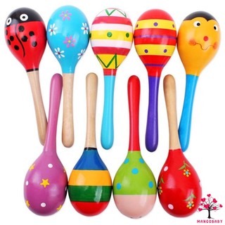 O80-Maracas ไม้ที่มีสีสันเด็กทารกเครื่องดนตรี Rattle Shaker Party Toy