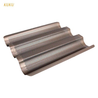 [KUKU] Three Slotted Nonstick Perforated Baguette Bake Pan French Bread Baking Mold Toast Cooking Baker Molding Oven Toaster