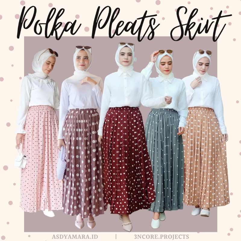 [3NCORE] Polka DOTS PLISKET SKIRT ROLLPEACH และ SHAKILA MATERIAL