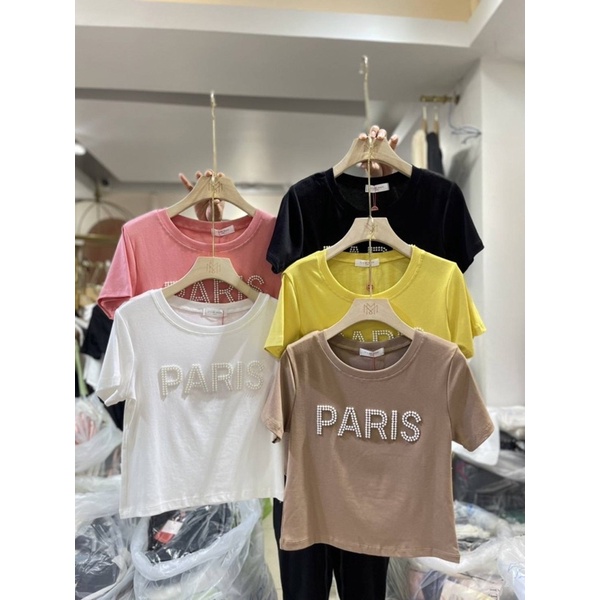 เสื้อครอป อะไหล่มุก PARIS 🤍ป้าย it's me basic