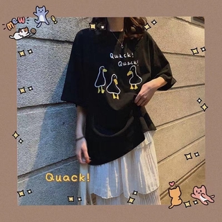 เสื้อยืดระบายอากาศฤดูร้อนM ~ 2XL【Quack! Quack!】เวอร์ชั่นเกาหลี ปัจจุบัน ลูกเป็ดน่ารัก การ์ตูน แขนสั้น เสื้อยืด หญิง ฤดูร