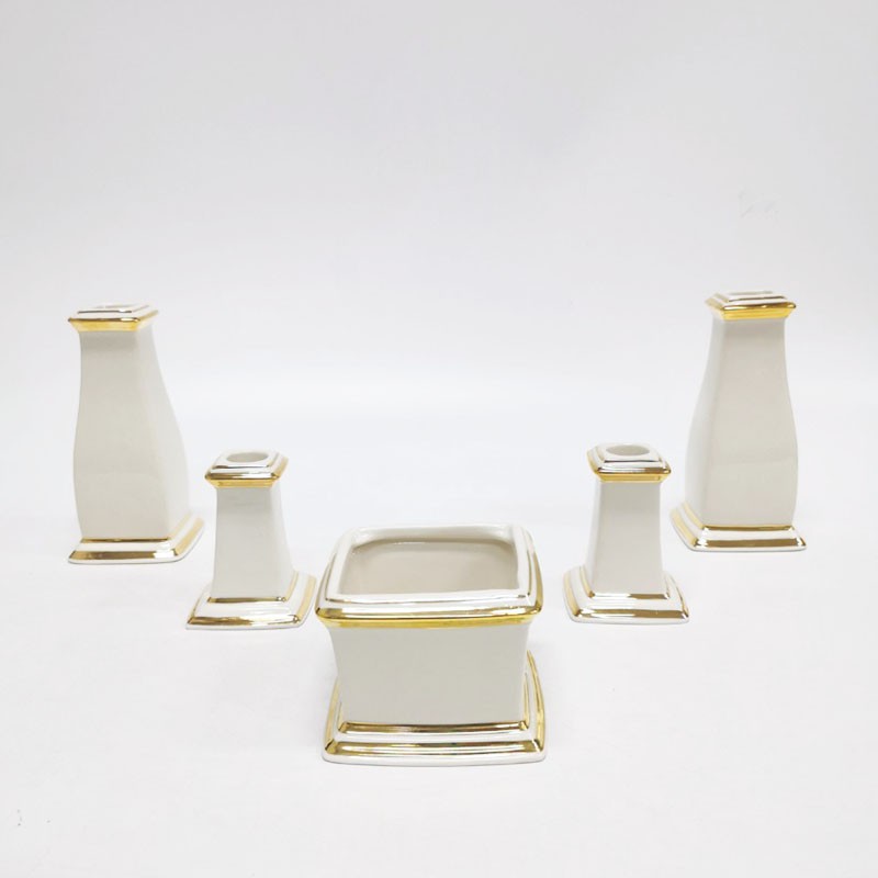 INDRA CERAMIC ชุดบูชาพระทรงเหลี่ยม สีขาวงาช้าง เซรามิกวาดทอง>> ขายแยกชิ้น<<