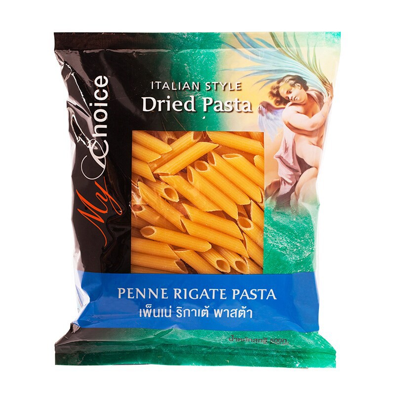 มายช้อยส์เพ็นเน่ริกกาเต้พาสต้า 500กรัม My Choice Penne Ricgate Pasta 500g.