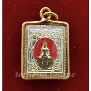 จี้ พระพุทธโสธร หลวงพ่อโสธร พระประจำวัน พระประจำวันอาทิตย์ เนื้อโลหะ ลงยาสีแดง พร้อมเลี่ยมกรอบทอง