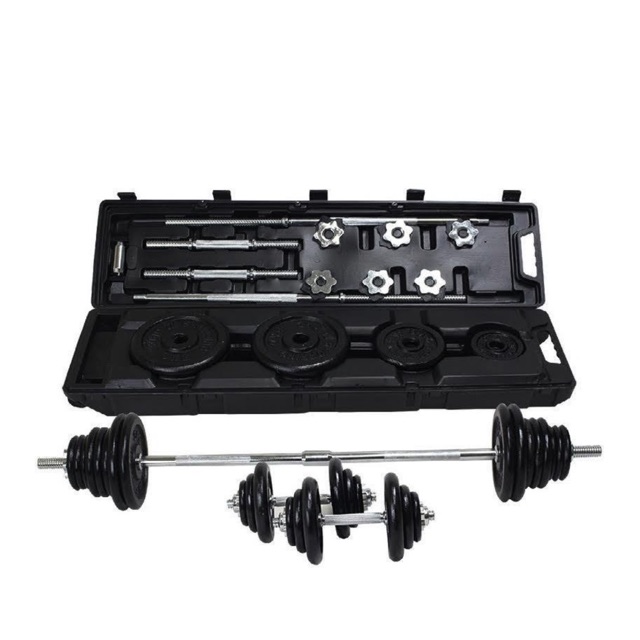 SPORT CITY Fitness 50KG BLACK DUMBBELL SET ชุดบาร์เบลและดัมเบลเหล็กสีดำเซ็ท50Kg.