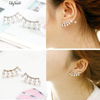 👍💎เครื่องประดับเงินฝัง Rhinestone Crown Swep Ear Ear ต่างหูเงิน