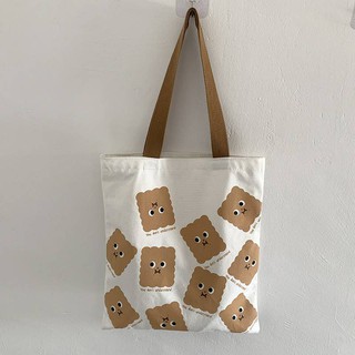 ทักแชทก่อนสั่ง 🕙 กระเป๋าผ้าลายบิสกิต (Biscuit pattern tote bag)