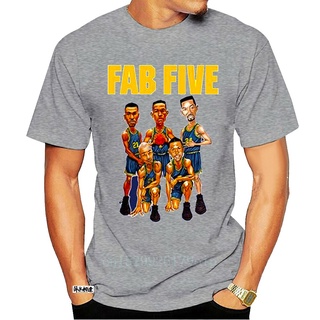 เสื้อยืดวินเทจใหม่ เสื้อยืดลําลอง แขนสั้น พิมพ์ลายการ์ตูน Fab Five Michigan College Basketball Caricature ทรงหลวม สําหรั