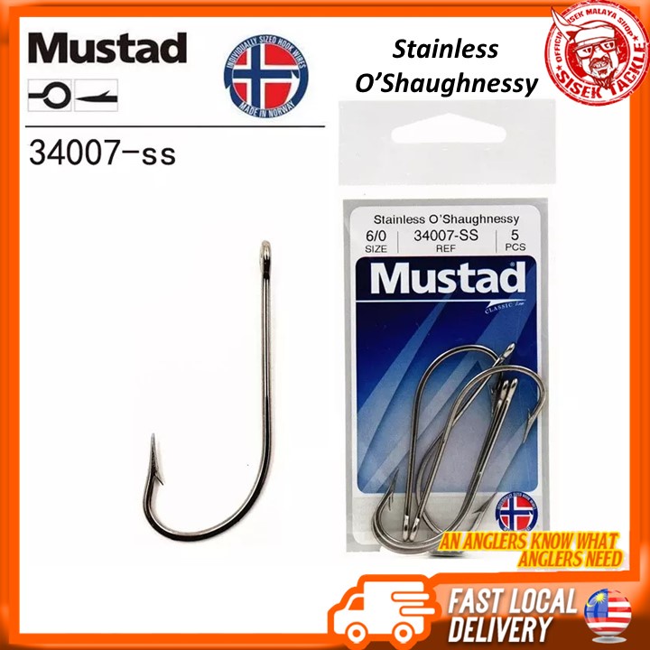 MUSTARD 34007-SS STAINLESS OSHAUGHNESSY FISHING Single Hook Strong Hook Fishing Hook Mata Kail