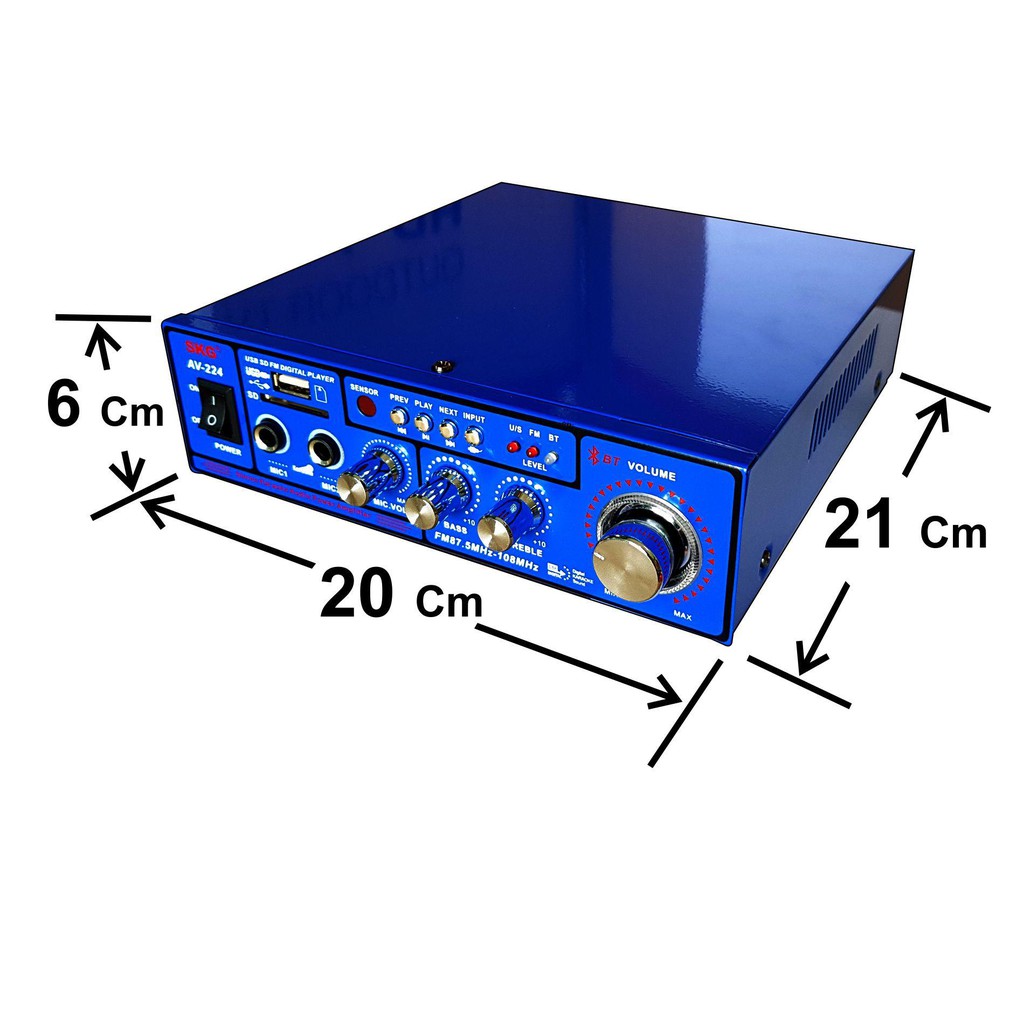 SKG เครื่องแอมป์ขยายเสียง 1200 W รุ่น AV-224 (สีฟ้า)