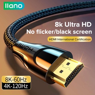 Llano สายเคเบิลถัก hdmi 8K 2.1 3D เป็น hdmi 60hz 144hz 48Gbps 3D HDR สําหรับสวิตช์ Xbox HDTV PS5 PS4 pro