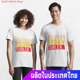 โอลิมปิกฤดูหนาว ผู้หญิง ผู้ชาย Curling, Curling Player Worlds Okayest Curler Distressed Essential T-Shirt sale เสื้อยืด