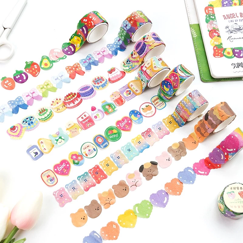 100 ชิ้น/ม้วน Dot Washi สติกเกอร์ขนมเค้กผลไม้การ์ตูน Washi Masking เทปสําหรับศิลปะวางแผนวันหยุดการ์ดตกแต่ง
