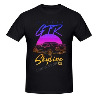 tshirtเสื้อยืดคอกลมฤดูร้อนเสื้อยืด ผ้าฝ้าย 100% พิมพ์ลาย Monster Skyline R34 Gtr Jdm 90S สไตล์ญี่ปุ่น ฮาราจูกุ สตรีท ไซ