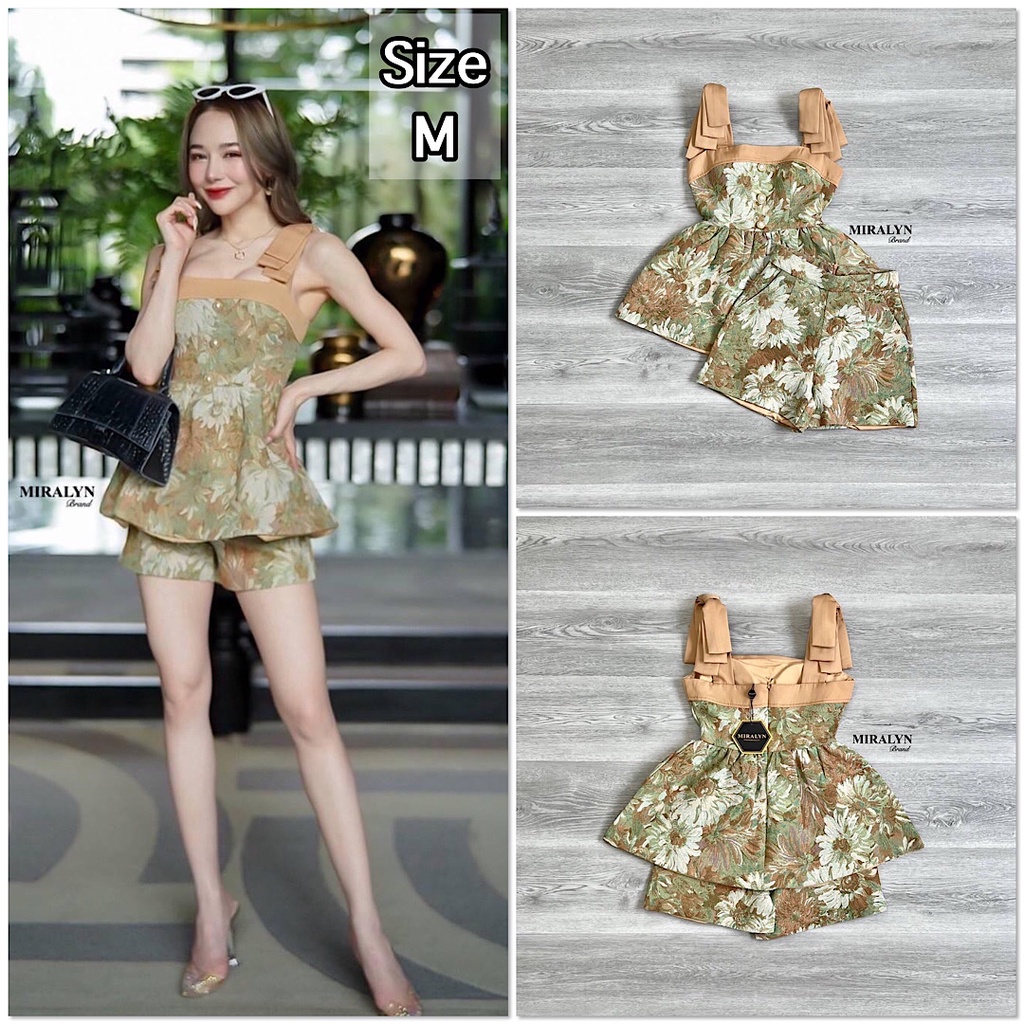 ‼️พร้อมส่ง‼️ มือ1 set ผ้าทอ เสื้อไหล่โบว์ กางเกง size M งานป้าย Miralyn ใส่ไปเที่ยว ไปทะเล ใส่ไปคาเฟ