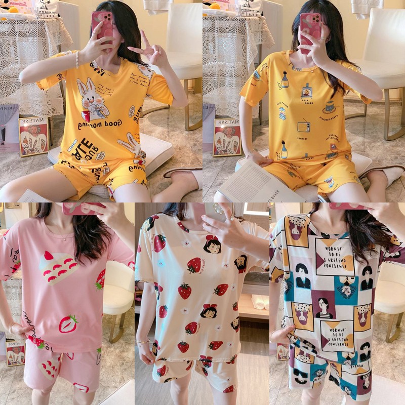 ชุดนอนผู้หญิง ชุดนอนแขนสั้นขาสั้น ชุดนอนลายการ์ตูน ชุดนอนน่ารัก ชุดนอน ...