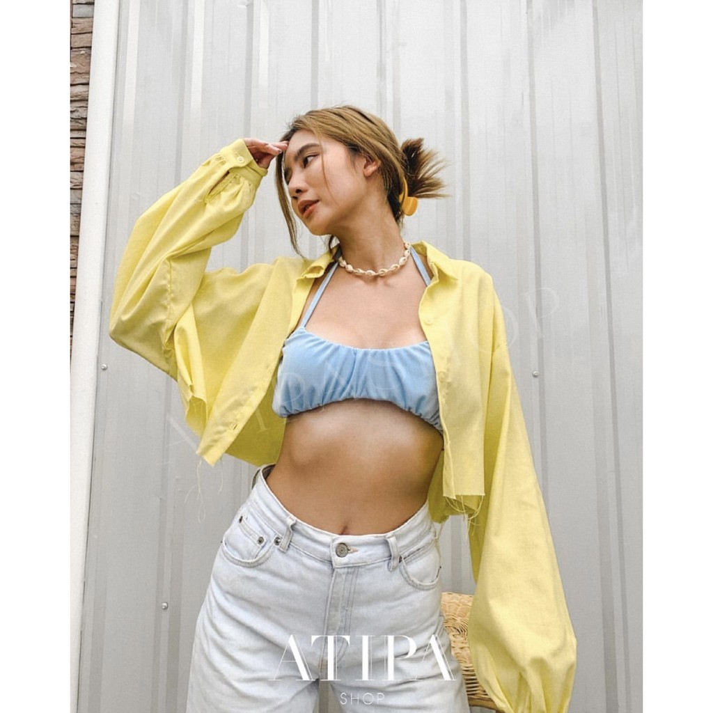 Atipashop - LININ SHIRT CROP เสื้อเชิ๊ต แขนยาว ทรงครอป ผ้าลินิน มีให้เลือกหลายสี
