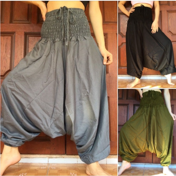 pants กางเกงม้ง เอวสม็อค ใส่ได้ทั้งชาย/หญิง ผ้านุ่ม Alladin pants from india indian pants bottom baggy pants