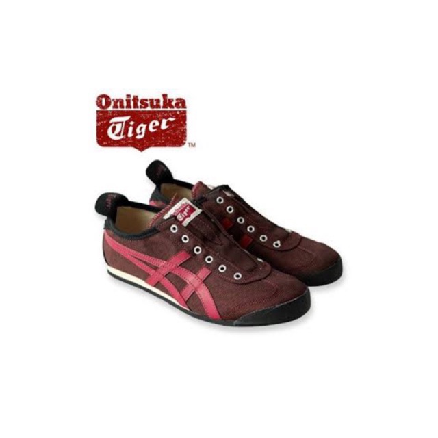 รองเท้า ONitsuka tiger รุ่น Maxigo66 เบอร์ 40.5/25.5cm แท้100% ซื้อจากช้อป สีน้ำตาลคาดแดง