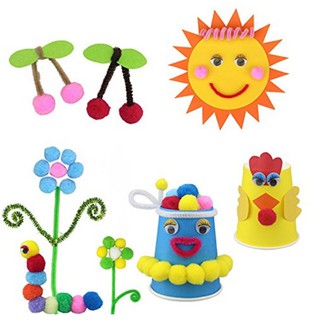 ส่งฟรีเมื่อซื้อครบ 99บาท✿สต็อกพร้อม✿ลูกบอลปอมปอม 10 มม. DIY 1000 ชิ้นสำหรับเด็ก