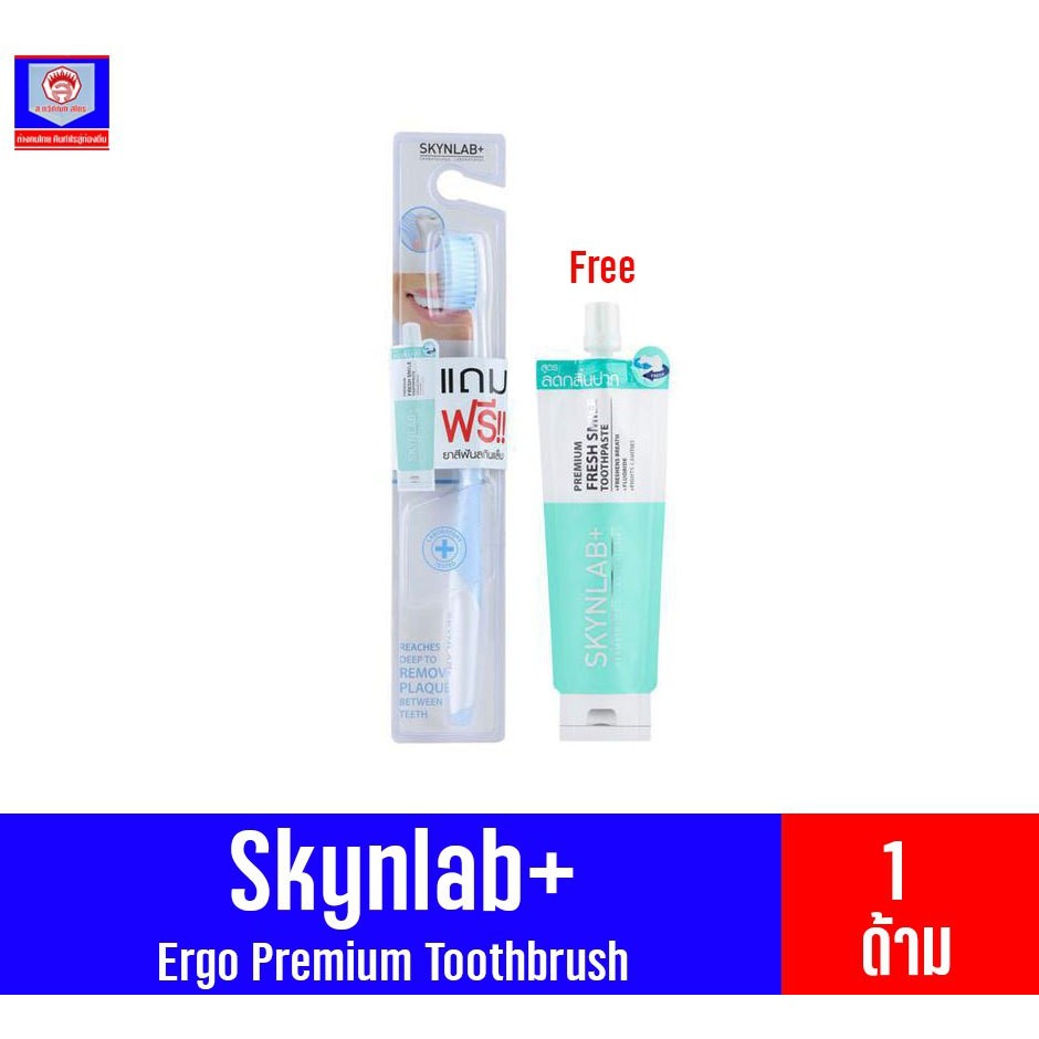 Skynlab แปรงสีฟัน พรีเมี่ยมสลิมซอฟท์ 1ด้าม แถมฟรียาสีฟันแบบซอง (คละสี)