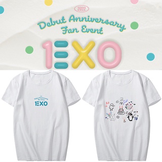 เสื้อยืดแขนสั้นลําลอง พิมพ์ลาย Kpop EXO 2022FM แฟชั่นฤดูร้อน สําหรับผู้หญิง และผู้ชายS-5XL