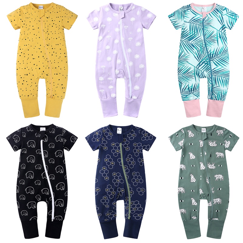 Baju Bayi เด็กทารกชาย Romper แขนสั้นซิป jumpsuit O-คอชุดนอนผ้าฝ้าย Sleeper เด็กวัยหัดเดิน One Piece ชุดนอน