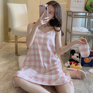 ◄👗ชุดนอนเดรสกระโปรง มีฟองนำ้ดันทรง สายปรับขนาดได้ แถมผ้าปิดตา M-2XL👗