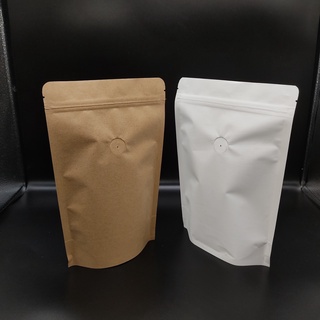 ถุงกาแฟ ถุงใส่เมล็ดกาแฟ ถุงซิปล็อค มีวาล์ว เนื้อกระดาษคราฟท์ สีน้ำตาล - สีขาว ตั้งได้ (10ใบ)