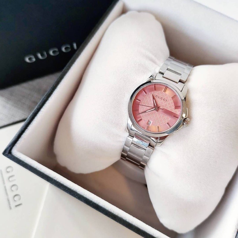 ผ่อน0% GUCCI G Timeless Pink Dial Stainless Steel Ladies Watch YA126524 |  Shopee Thailand