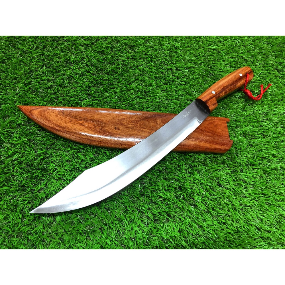 มีดเดินป่า ทรงหัวบัว เหล็ก  s50c ขัดขาว ใบมีดยาว 15 นิ้ว ฝักไม้ประดู่ อรัญญิกแท้จากแหล่งผลิต พร้อมส่