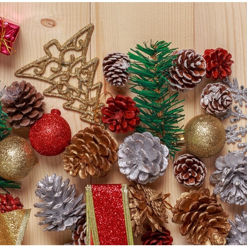 ลูกสน ลูกสนแห้ง คละขนาด 3-5cm. ของตกแต่ง ต้นคริสมาส คริสมาส Pinecone Pine Cone for Tree Decoration Merry Christmas Gold