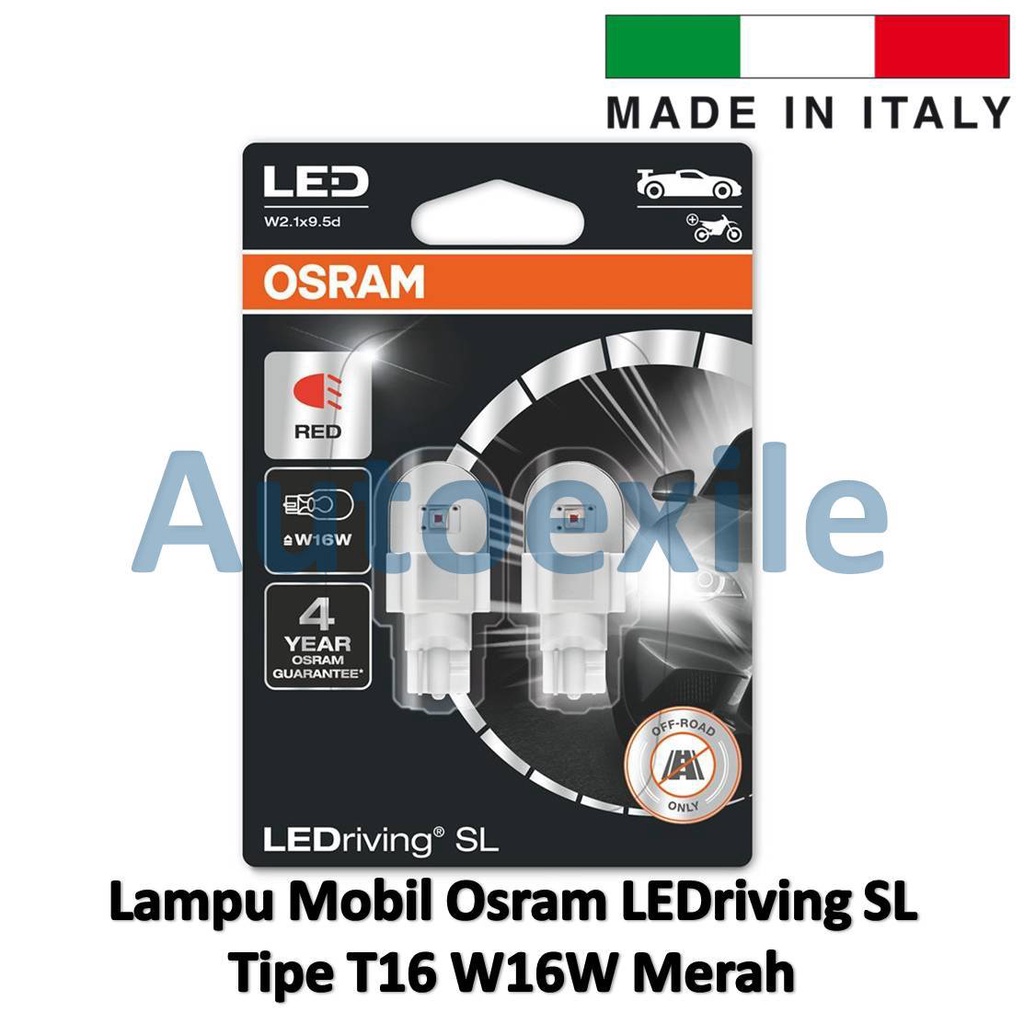 MERAH Osram LEDriving SL T16 W16W สีแดง 921DRP อิตาลีรถเบรคย้อนกลับ LED Light T15 W15W