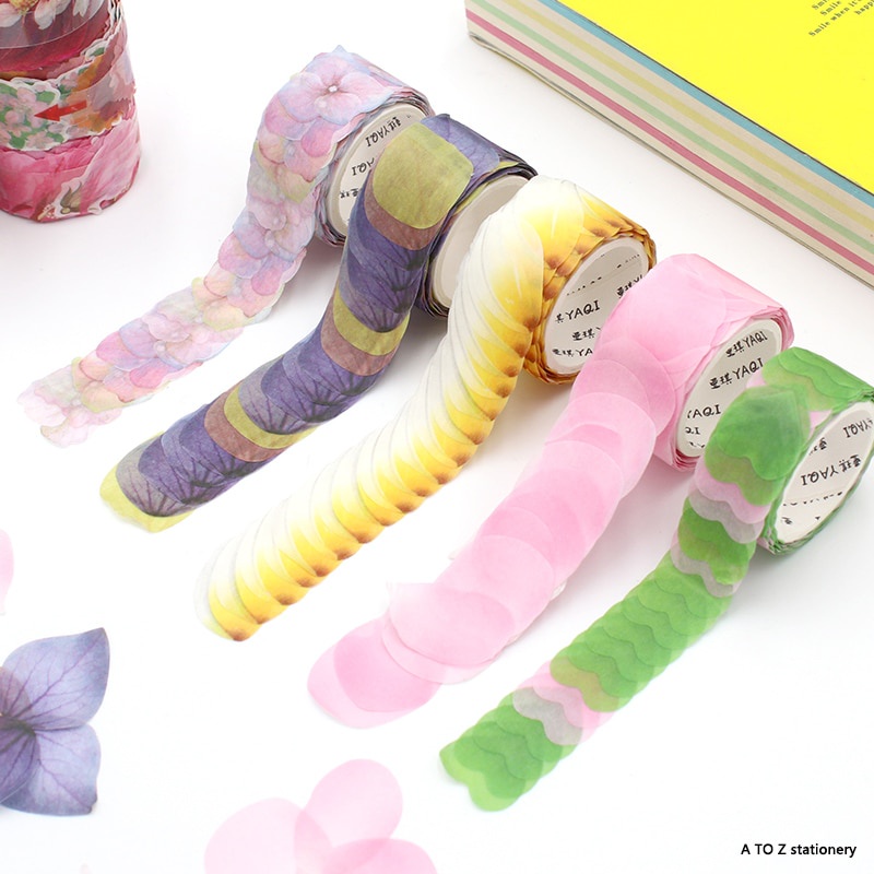 ม้วนเทปสติ๊กเกอร์ลายกลีบดอกไม้ Washi Diy สําหรับติดตกแต่งสมุดไดอารี่ 200ชิ้น/ม้วน