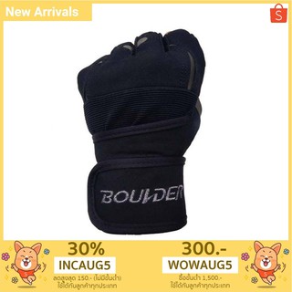 Boulderถุงมือฟิตเนส ถุงมือยกเวทFitness Glove Weight Lifting Gloves (สีดำ)